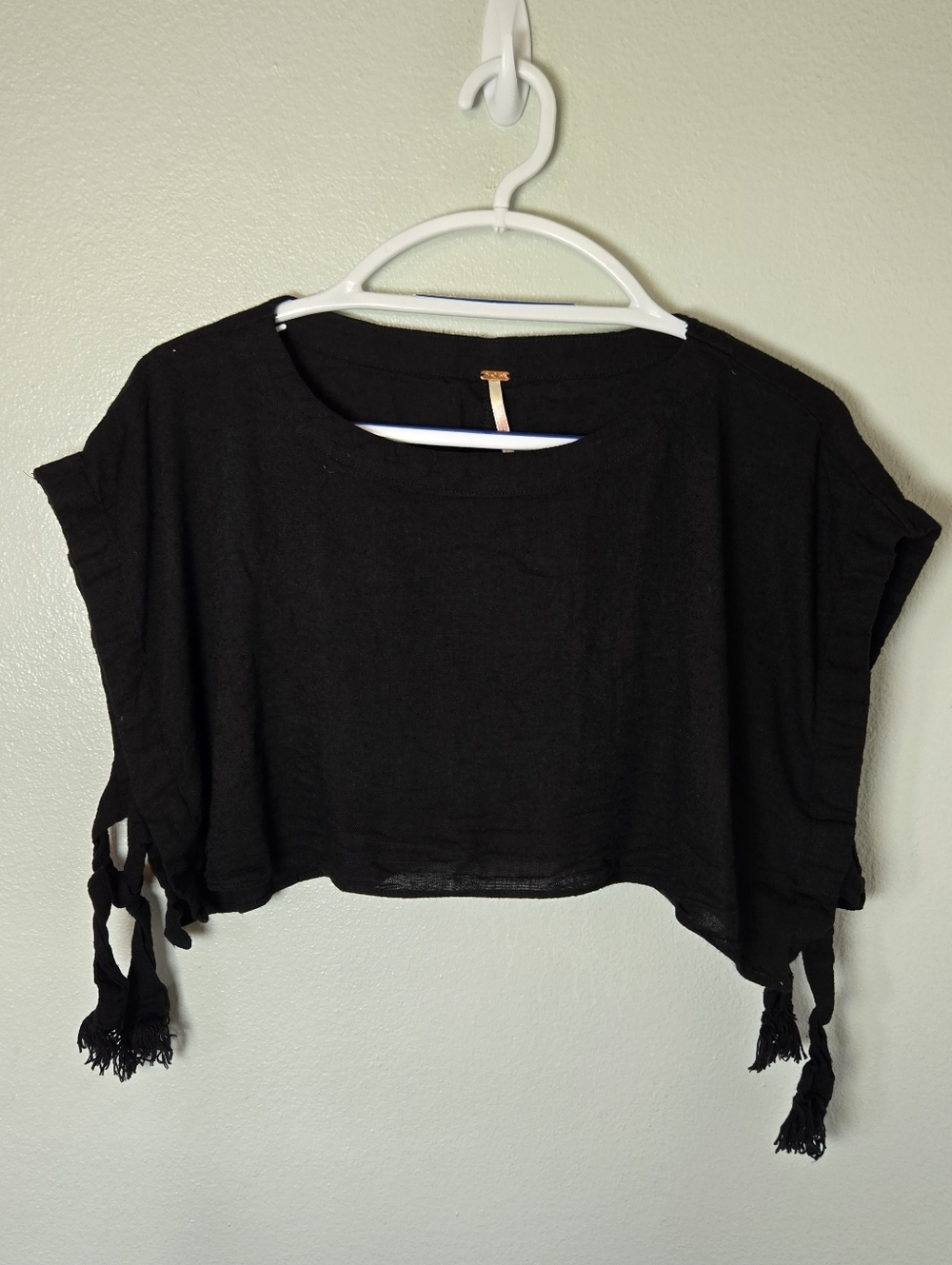 Free People | Black Cotton Blend Cropped Side Tie Tank Size Small